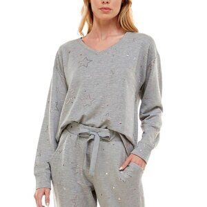 Roudelain Womens Foil-Star-Print Long Sleeve Pajama Top Only,1-Piece,X-Large